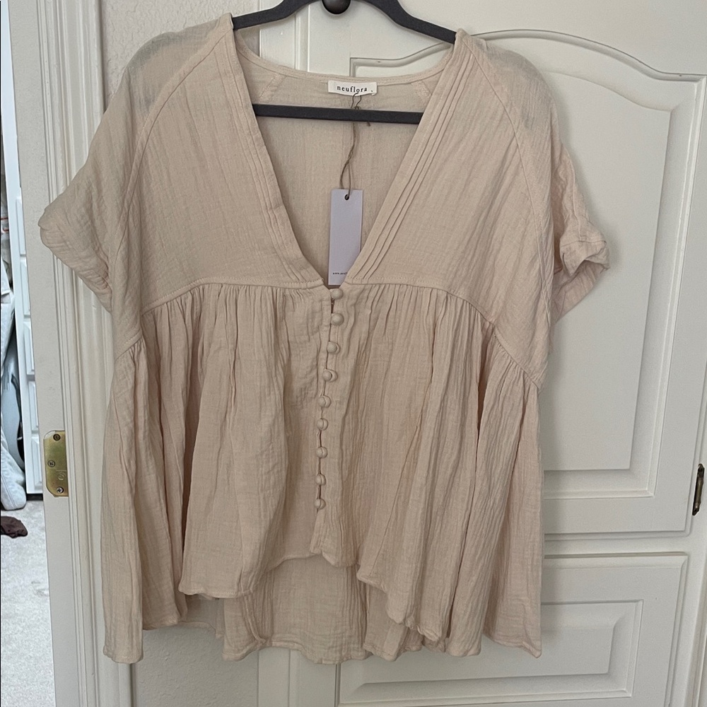 Sundry Beige V-Neck Blouse